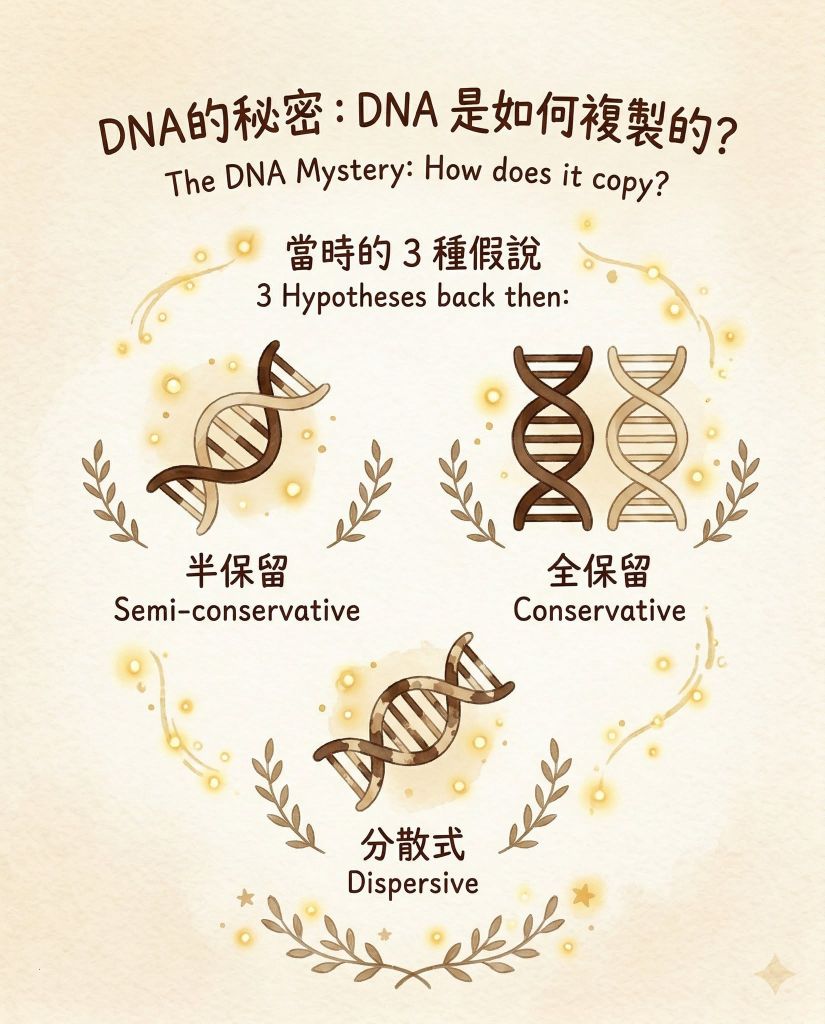 【DSE Bio 經典實驗】被譽為「生物學史上最美的實驗」：梅瑟生-史達實驗與 DNA 半保留複製機制拆解｜DSE Biology 圖卡 3