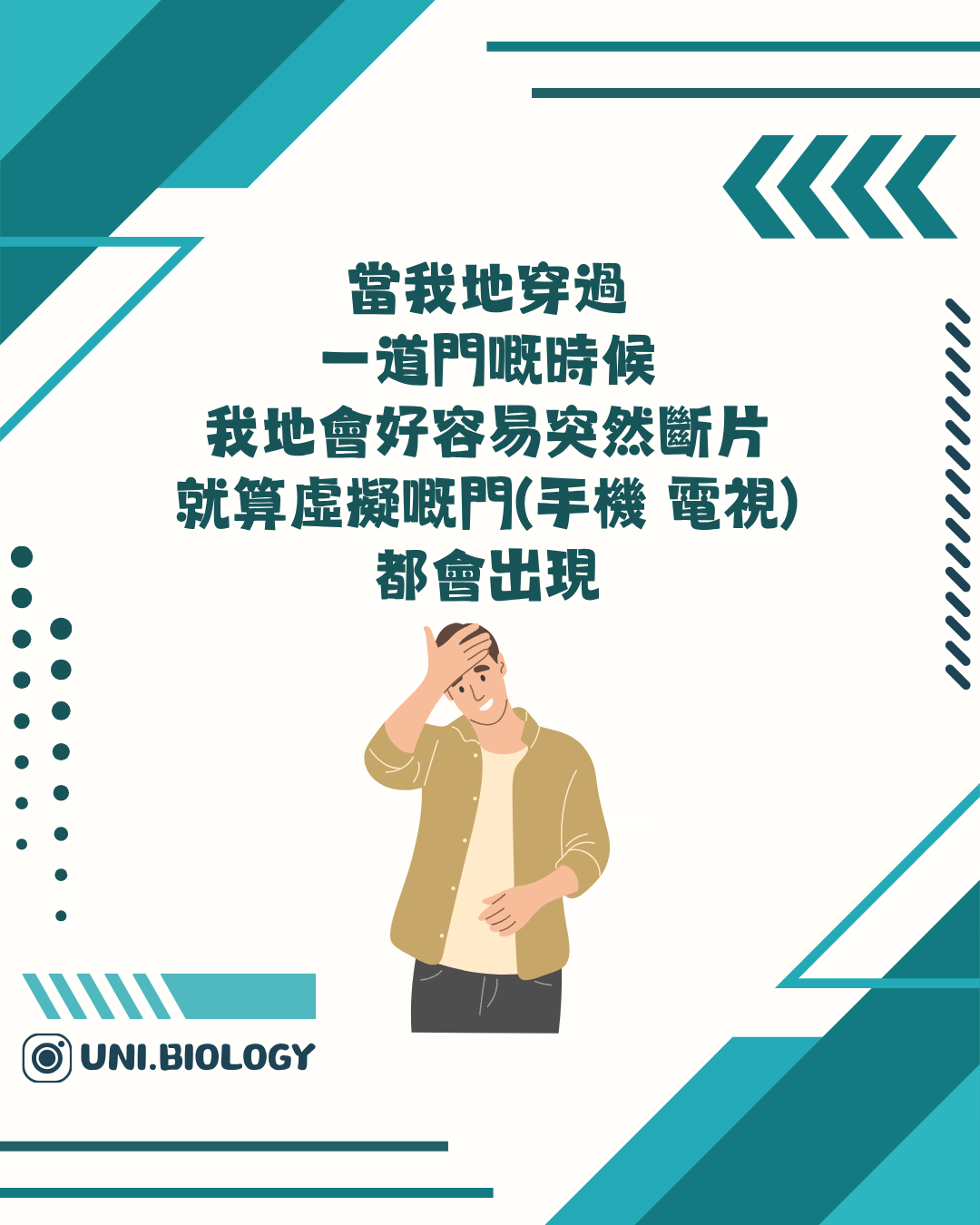 穿過門口後注意力被新場景打斷的示意